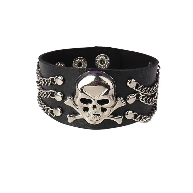 Punk Hip Hop Leather Skull Bracelet for Unisex Fashion - Smarsty