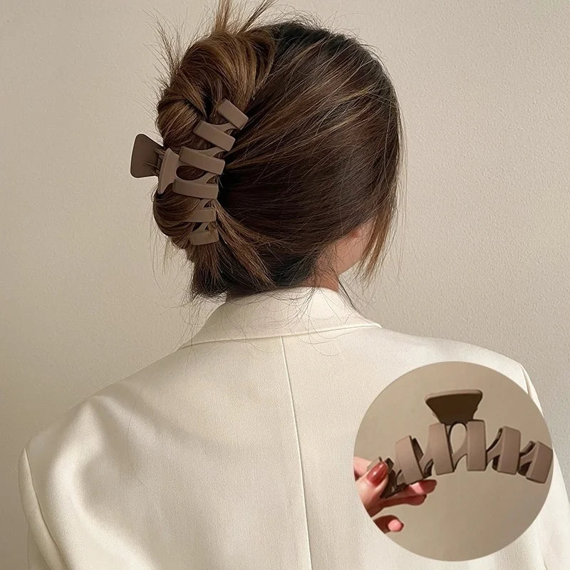 Korean Coffee Beige Acrylic Geometric Hair Claw Clip Large - Smarsty