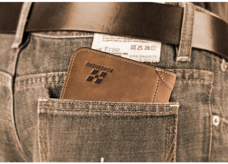 New Men Wallets Credit Card/ID Holder Vintage Brand Male Wallet High Quality PU Leather Photo Holder Foldable Short Men Purse - Smarsty