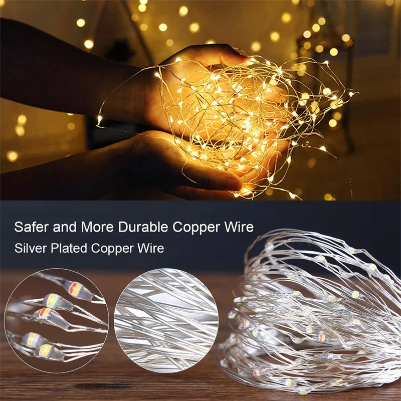 USB Led Fairy Lights Copper Wire String 20M 200LED Holiday Outdoor Lamp Garland For Christmas Tree Wedding Party Decoration - Smarsty
