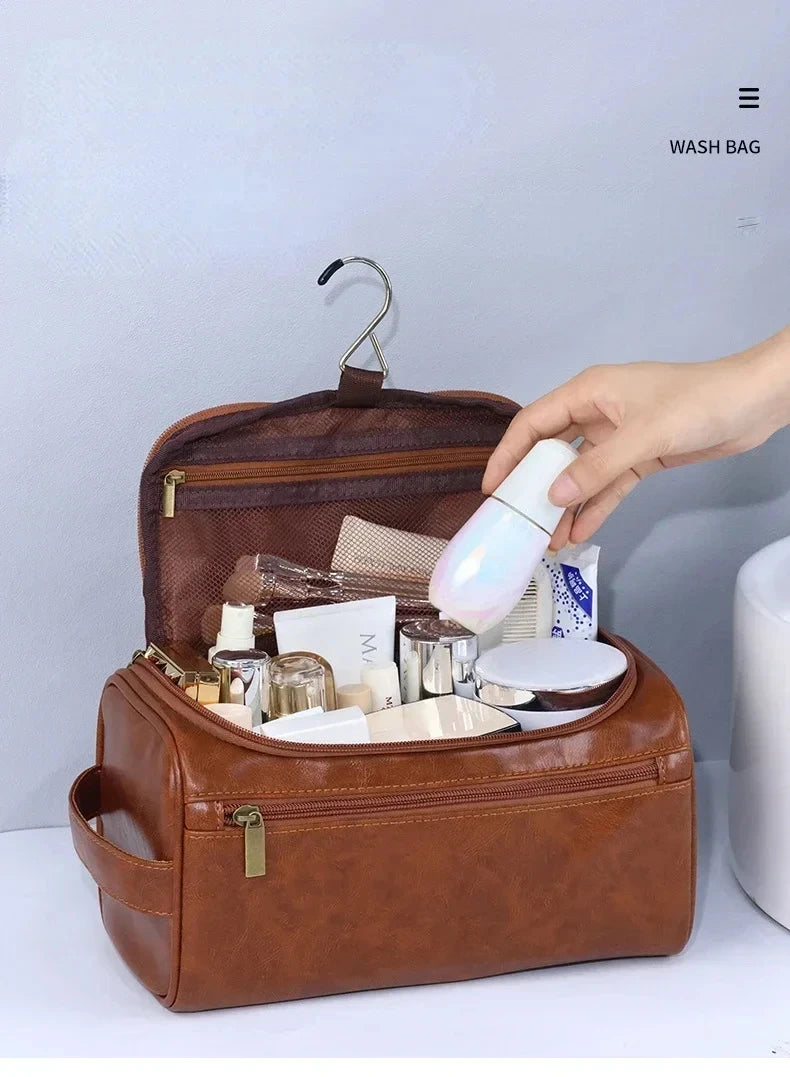 Leather Toiletry Bag for Men Women Dopp Kit Mens Hanging Toiletry Bag Travel Toiletry Bag for Traveling Large Cosmetic Bag for T - Smarsty