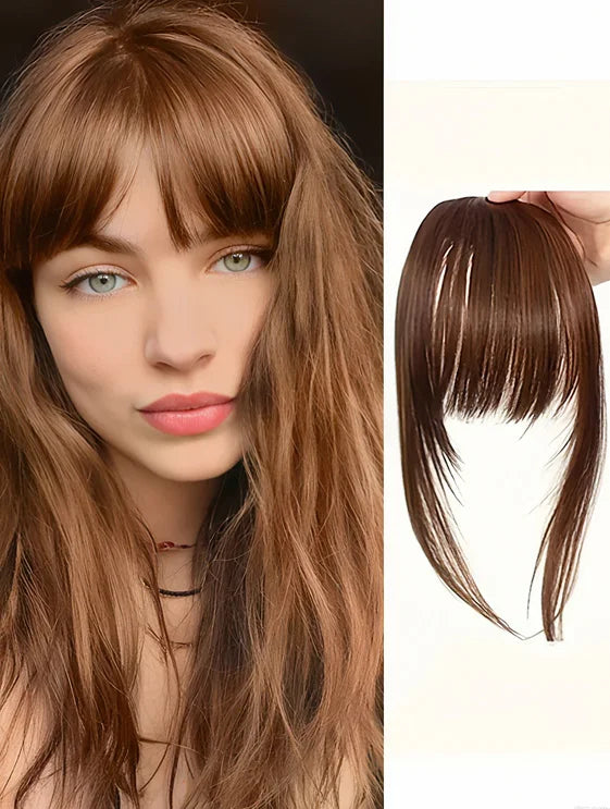 Synthetic Hair Clip-In Bangs Cut Wispy Fringe with Sideburns Dark Brown Natural Look for Women Daily Party Wear - Smarsty