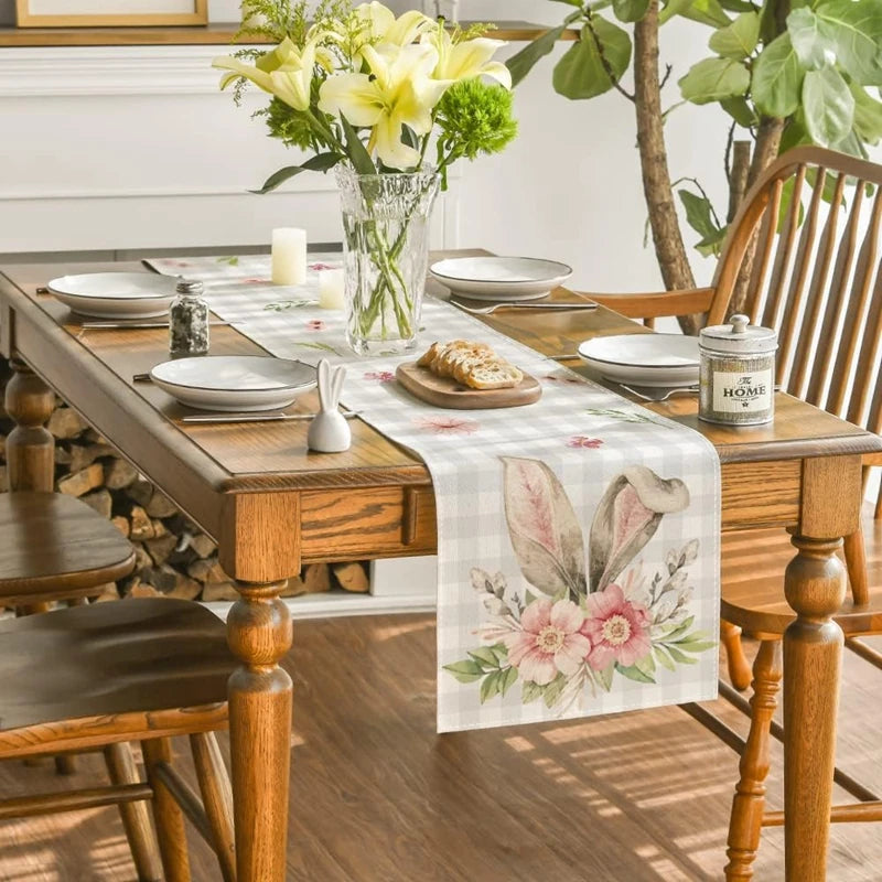 Linen Easter Rabbit Table Runner for Spring Decor - Smarsty