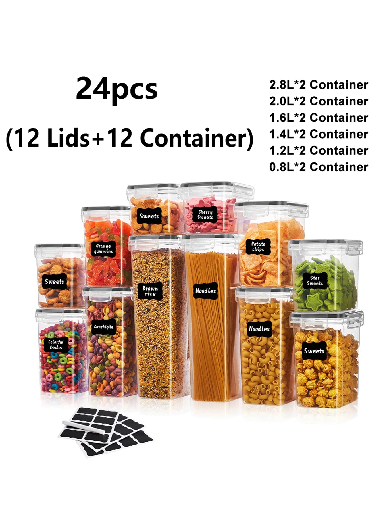 24pcs,Sealed food storage containers with LIDS - lunch boxes ideal for organizing and storing grains, rice, pasta, tea, nuts - Smarsty