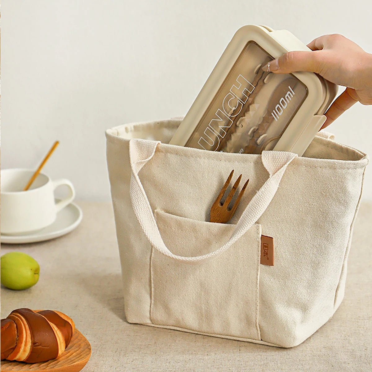 Canvas Insulated Lunch Bag With Zipper Travel Easy Clean - Smarsty