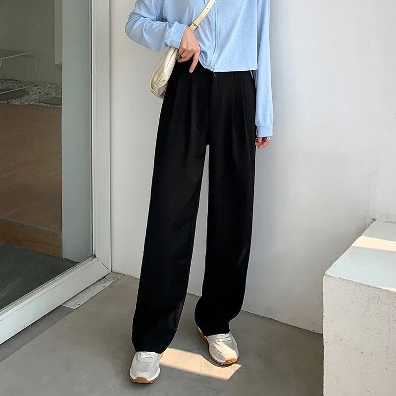 High Waist Women Suit Pants Fall Straight Office Ladies Korean Fashion Trousers Casual Button Loose Female Black Pants New 2024 - Smarsty