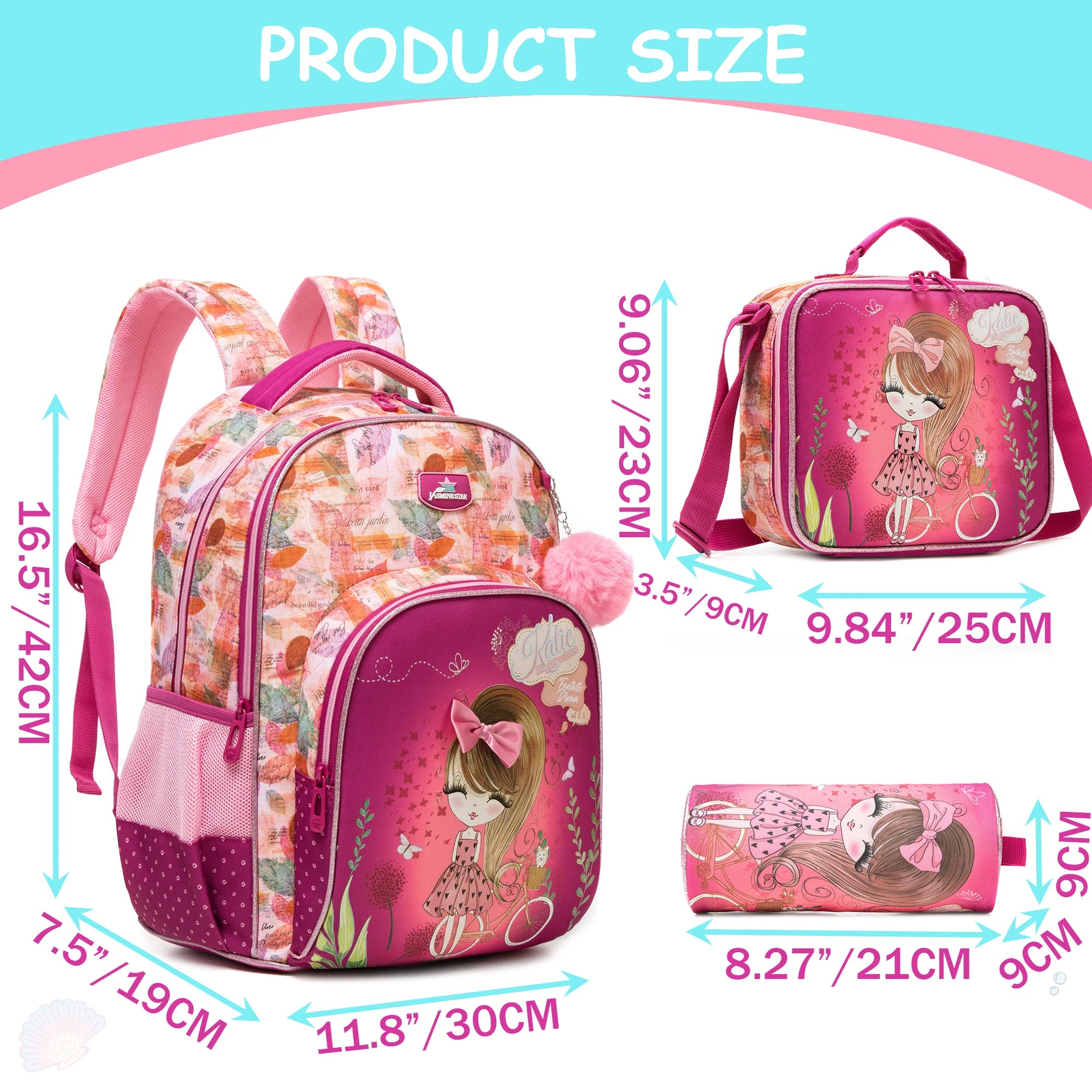Colorful Floral Girls Backpack Set With Lunch Box 3 Piece - Smarsty