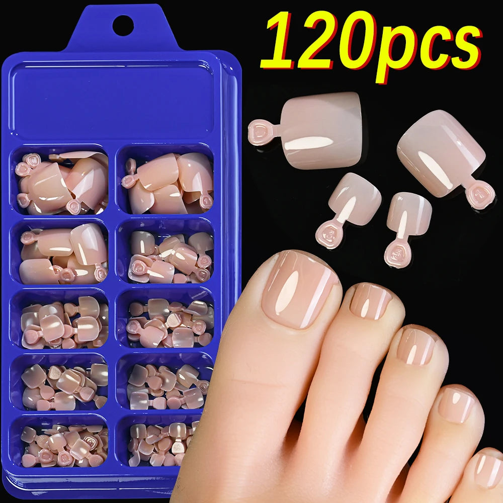 120 Pieces Pink Square Toe Nail Tips Full Cover Extensions - Smarsty