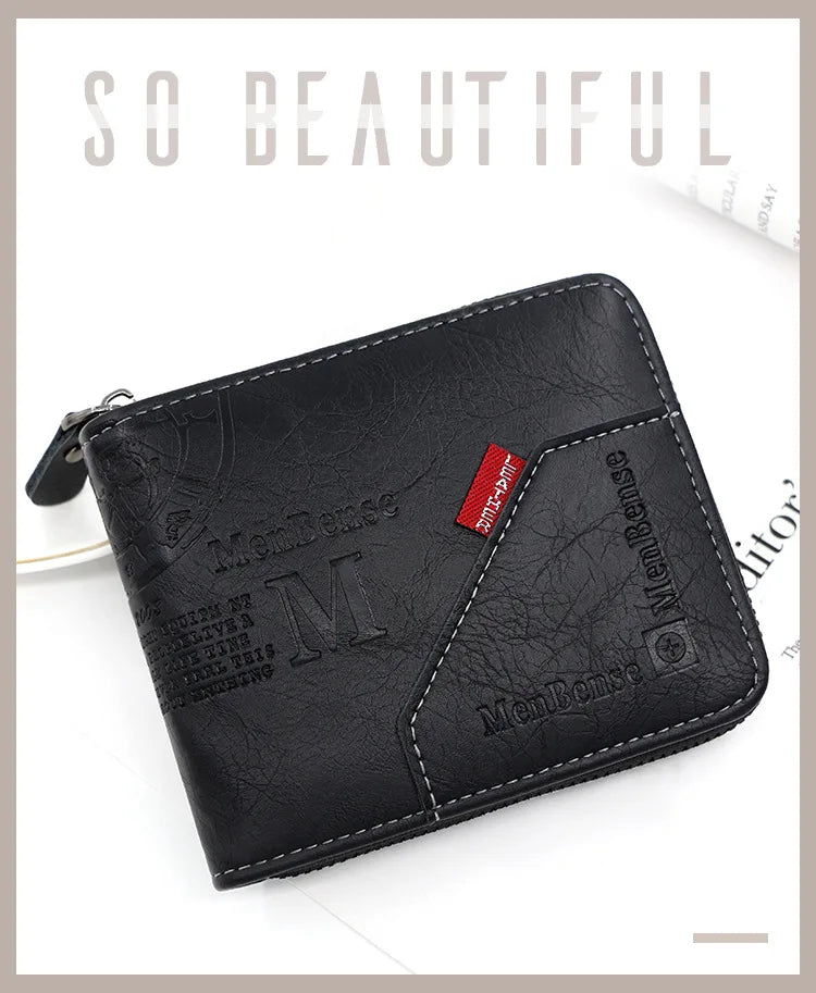 New Men Zipper Wallets Short Card Holder Vintage Male Wallet High Quality PU Leather Classic Coin Pocket Wallet For Boys - Smarsty