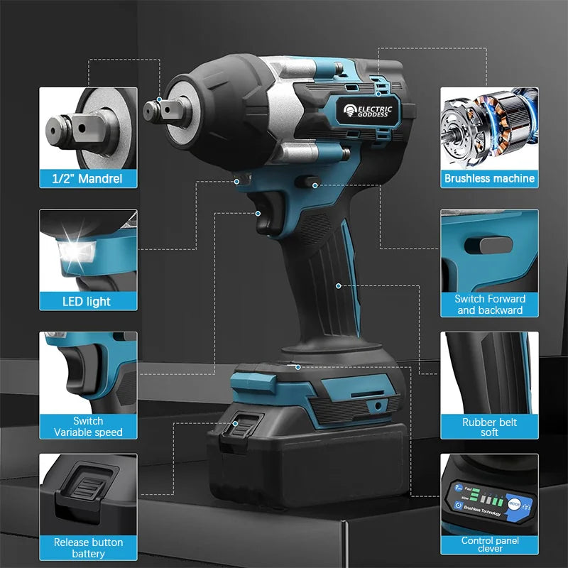 1800NM Cordless Electric Impact Wrench with Brushless Motor - Smarsty