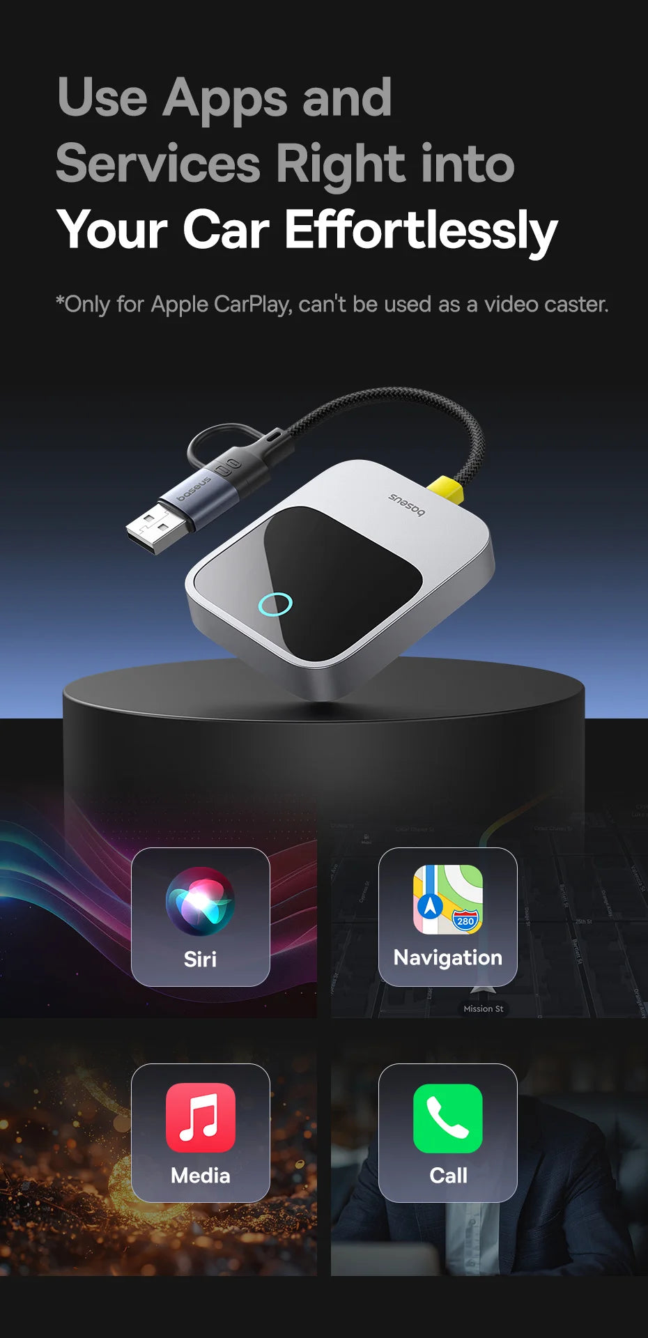 Wireless CarPlay Adapter Plug and Play Auto Connect - Smarsty