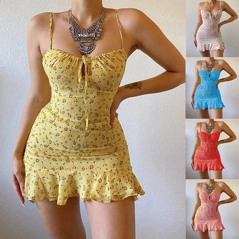 Women's Sexy Casual Home Small Floral Camisole Dress Summer Comfortable Skirt - Smarsty