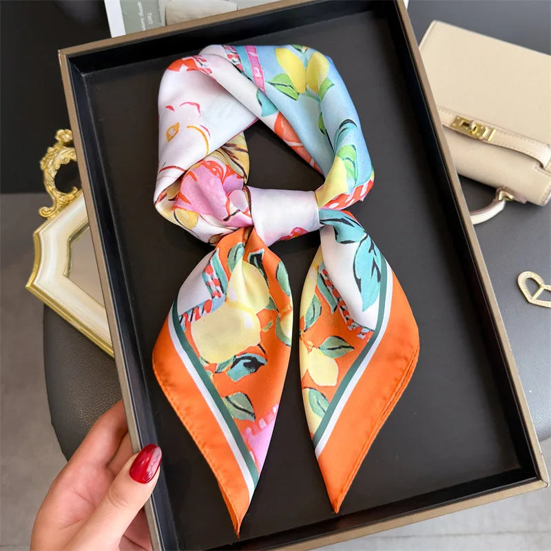 Bohemian Silk Square Scarf for Women Luxury Floral Print - Smarsty
