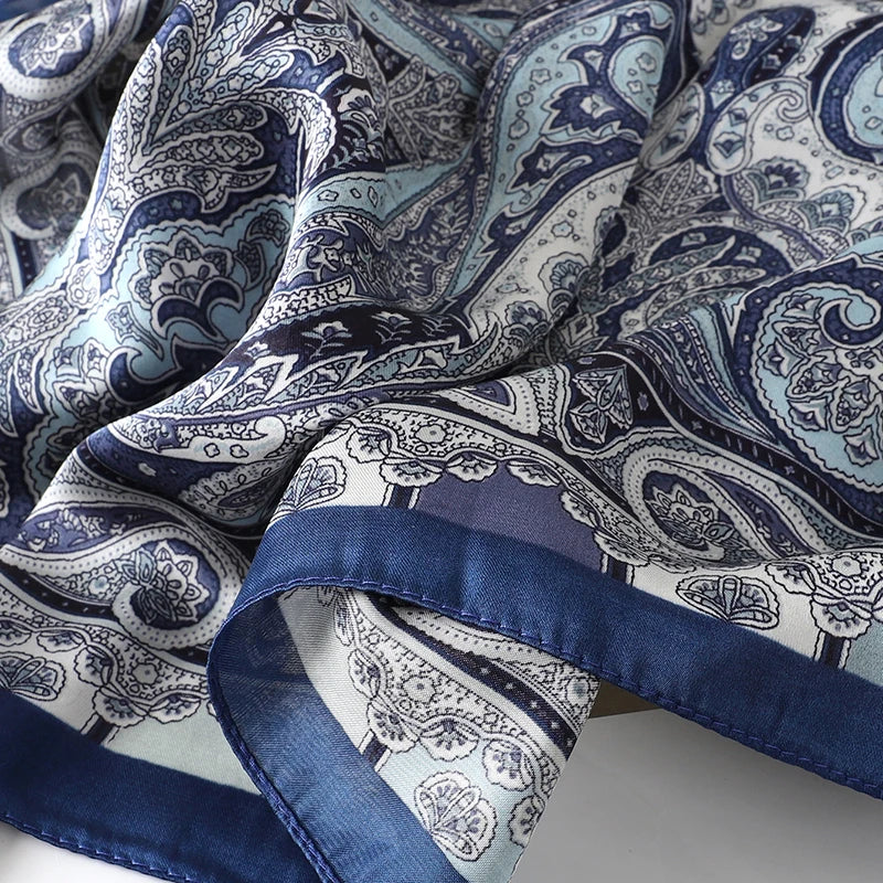 Bohemian Silk Square Scarf for Women Luxury Floral Print - Smarsty