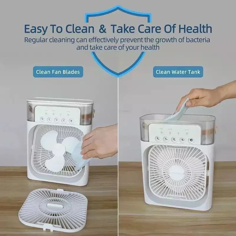 New 3 In 1 Fan AIr Conditioner Household Mini Air Cooler LED Night Light Portable Humidifier Air Adjustment Fan Office Home Fan - Smarsty