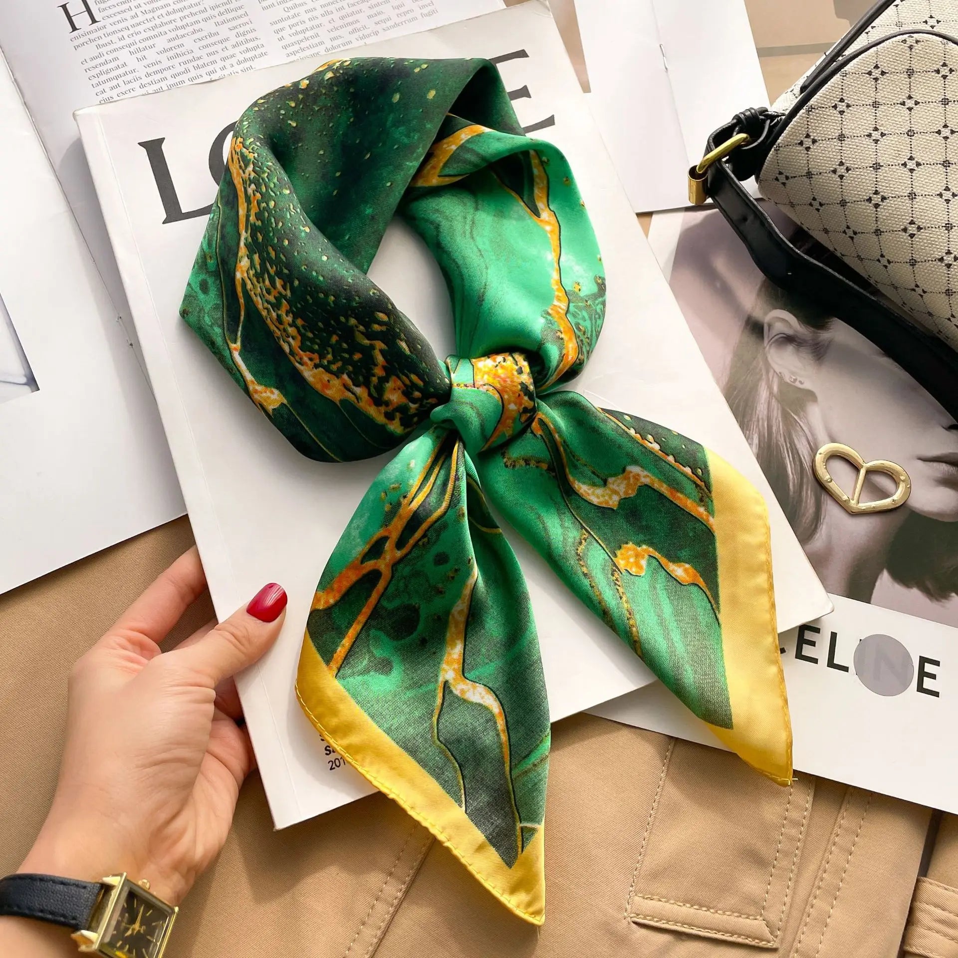 Luxury Silk Satin Headscarf for Women with Plaid Print - Smarsty
