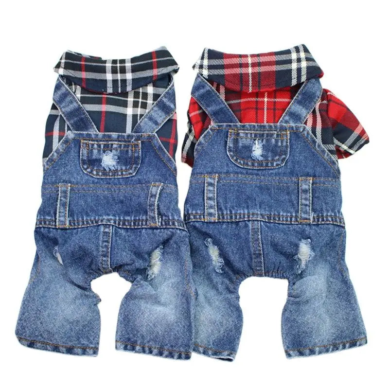 Denim Plaid Jumpsuit Hoodie for Dogs and Cats - Smarsty