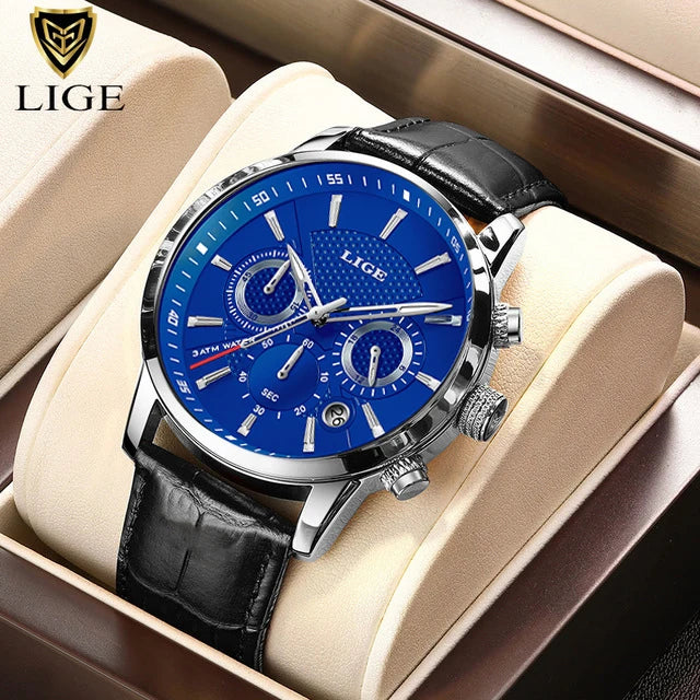 LIGE Luxury Men's Leather Sport Watch with Chronograph - Smarsty