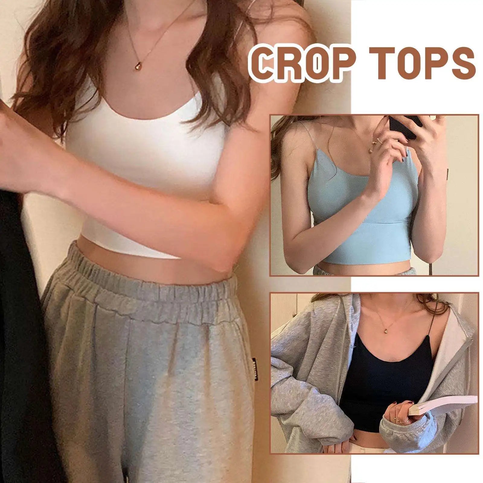 1pc Women Sexy Solid Color Camisole Ice Silk Tube Seamless Sports Tank Top Wireless Underwear Padded Bra Bralette Vest - Smarsty