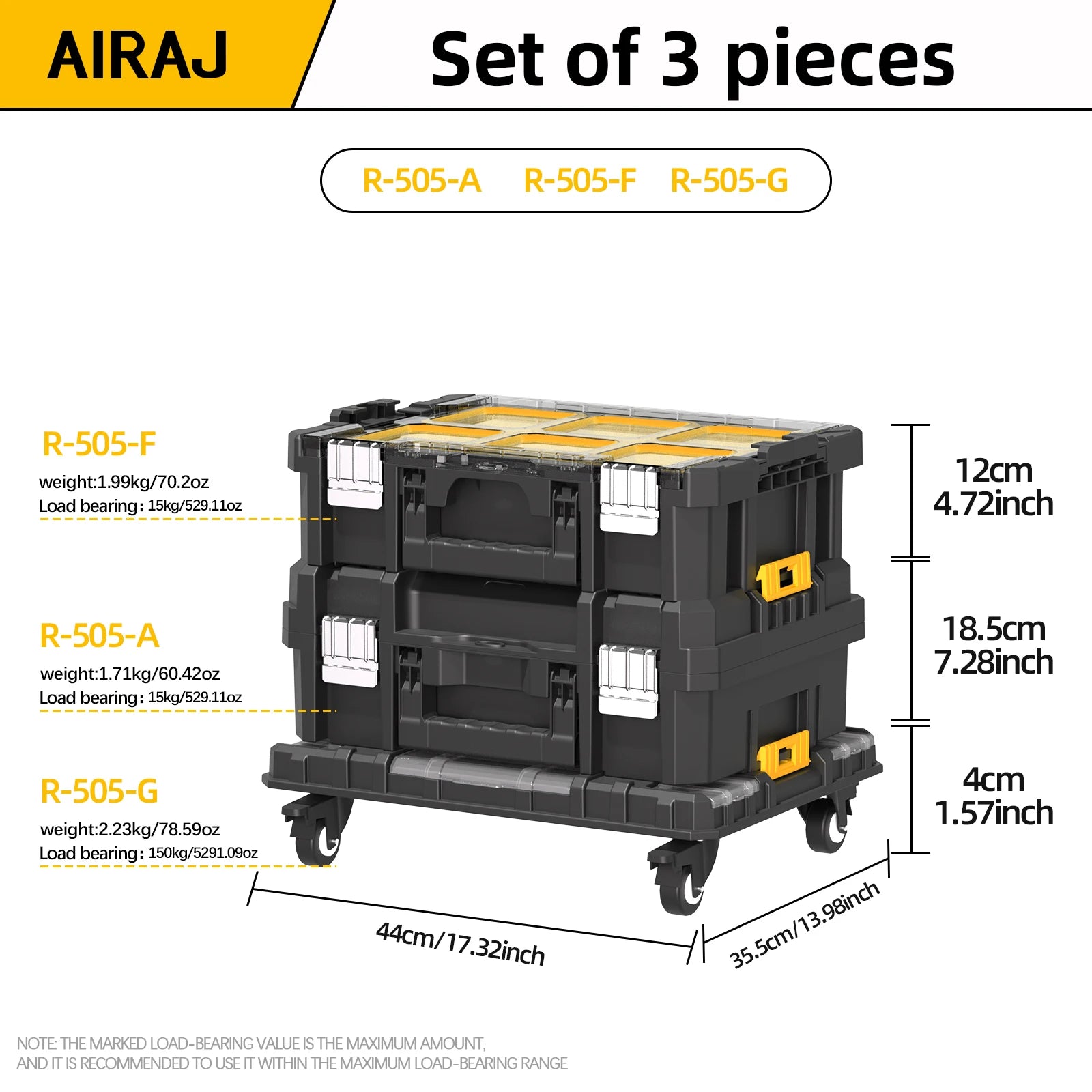 AIRAJ MultiFunctional Tier Stackable Rolling Plastic Portable Folding Tool Storage Box , Suitable for Garage Storage