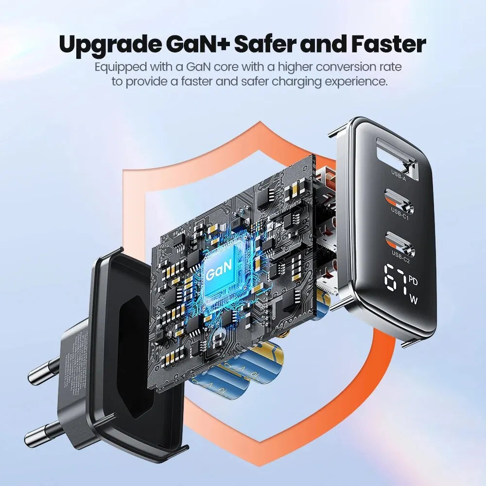 GaN USB Type C Charger With Digital Display 65W Power - Smarsty