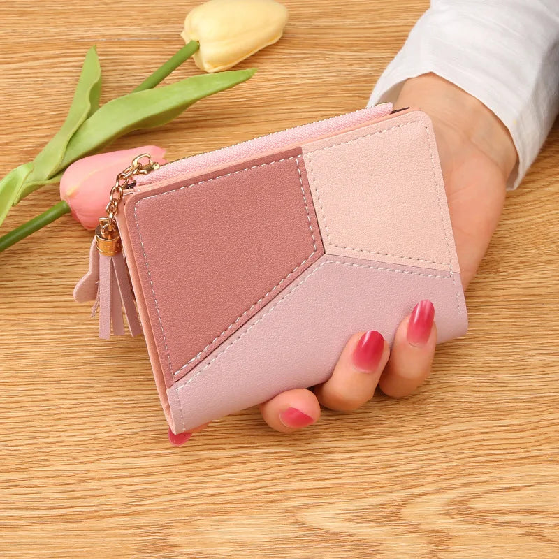 Fashion Women's Wallet Zipper Coin Purse Lady Short Clutch Purse Handbag Patchwork Leather Female Card Holder Wallet Phone Pouch