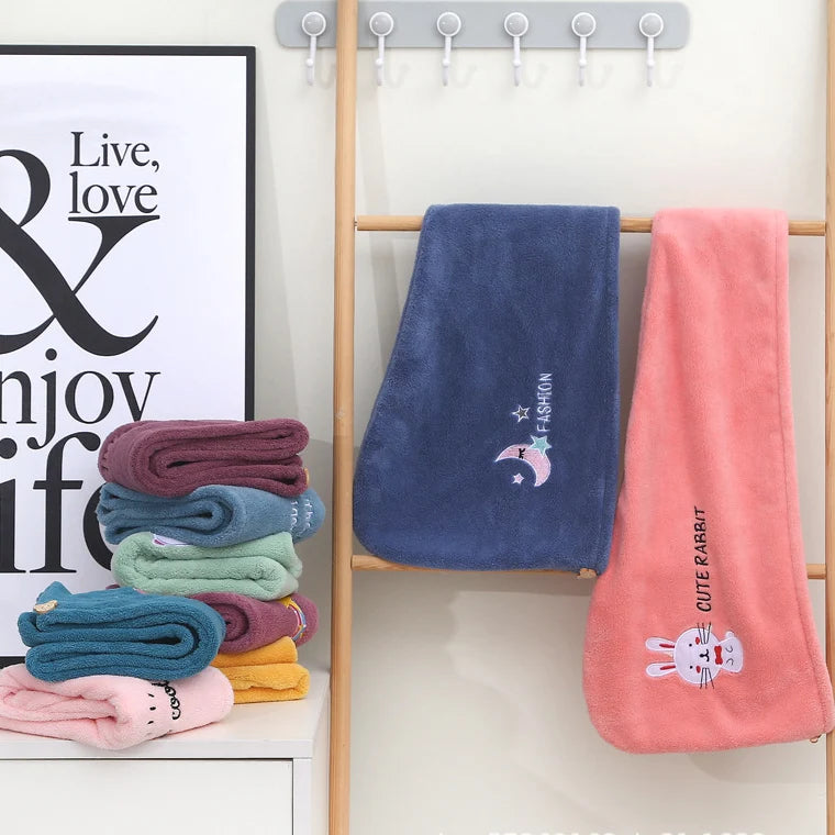 1Pc Embroidery Style Hair Drying Cap, Coral Fleece Thickened Hair Towel for Bathroom, Women's Absorbent Quick Drying Shower Cap, - Smarsty