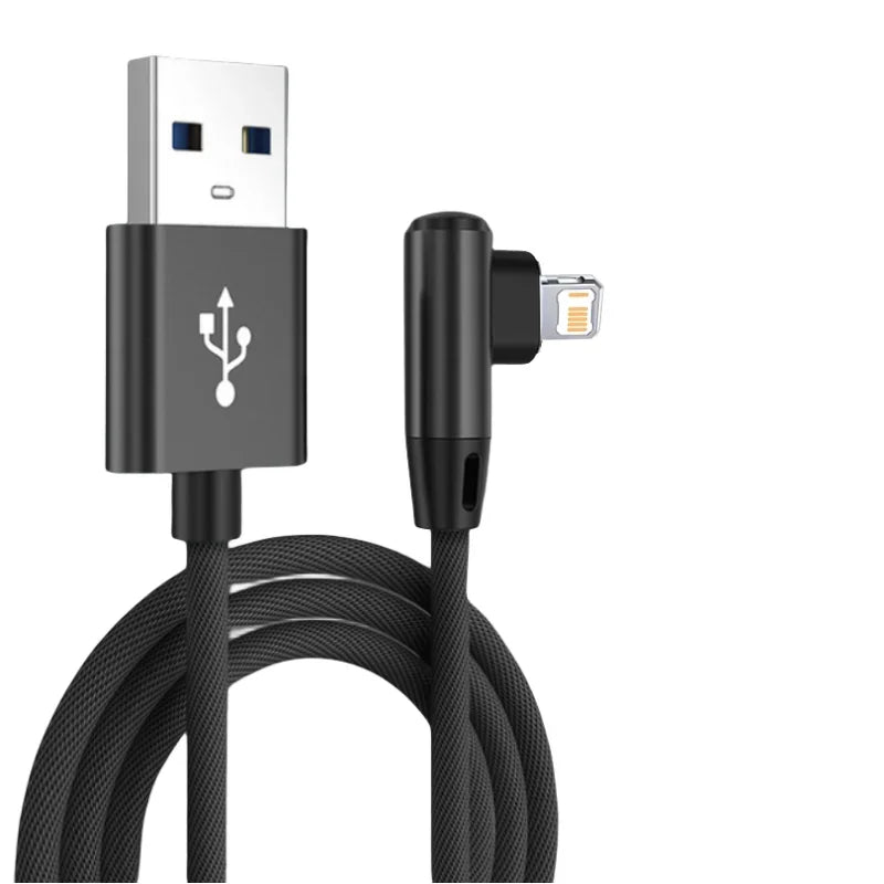 90 Degree USB Cable For iPhone 14 13 12 11 Pro Max X XR 6s 7 8 Plus 2m 3m Lead Mobile Phone Fast Charging Cord Data Charger Wire - Smarsty