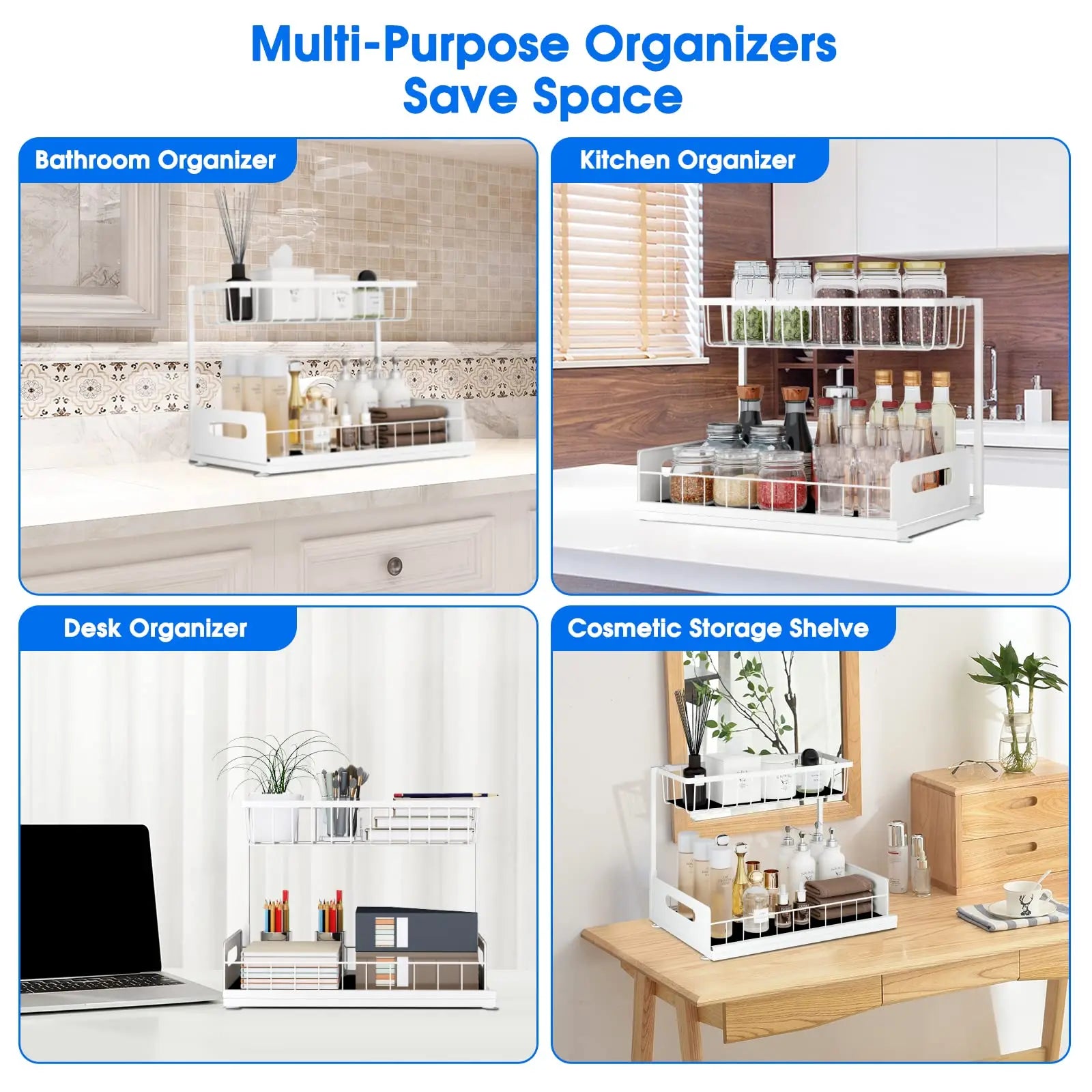 Under Sink 2 Tier Sliding Cabinet Basket Organizer Drawer Pull Out Cabinet Multi-Purpose Sink Organizer for Bathroom Kitchen by Smarsty