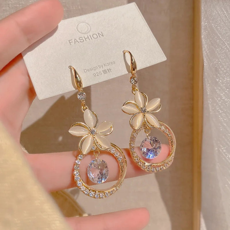Luxury Crystal Flower Drop Earrings for Women Wedding Gift - Smarsty