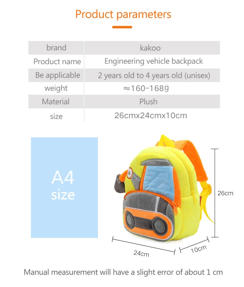 Plush Excavator Kids Backpack For Small School Bags - Smarsty