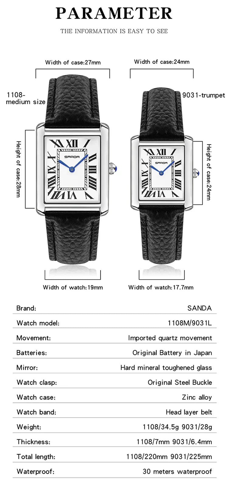 Luxury Waterproof Couple Watch with Leather Strap - Smarsty