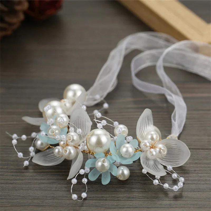 Bohemian Pearl Flower Headband For Girls Wedding Bridal - Smarsty