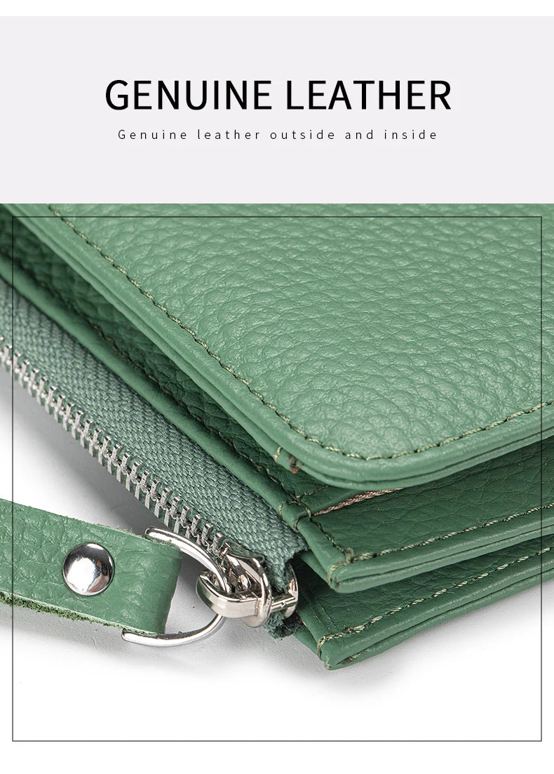 Women Genuine Leather Slim Short Wallet RFID Blocking Bi-Fold Wallet Credit Card Holder money clip wallet Zipper Coin pocket