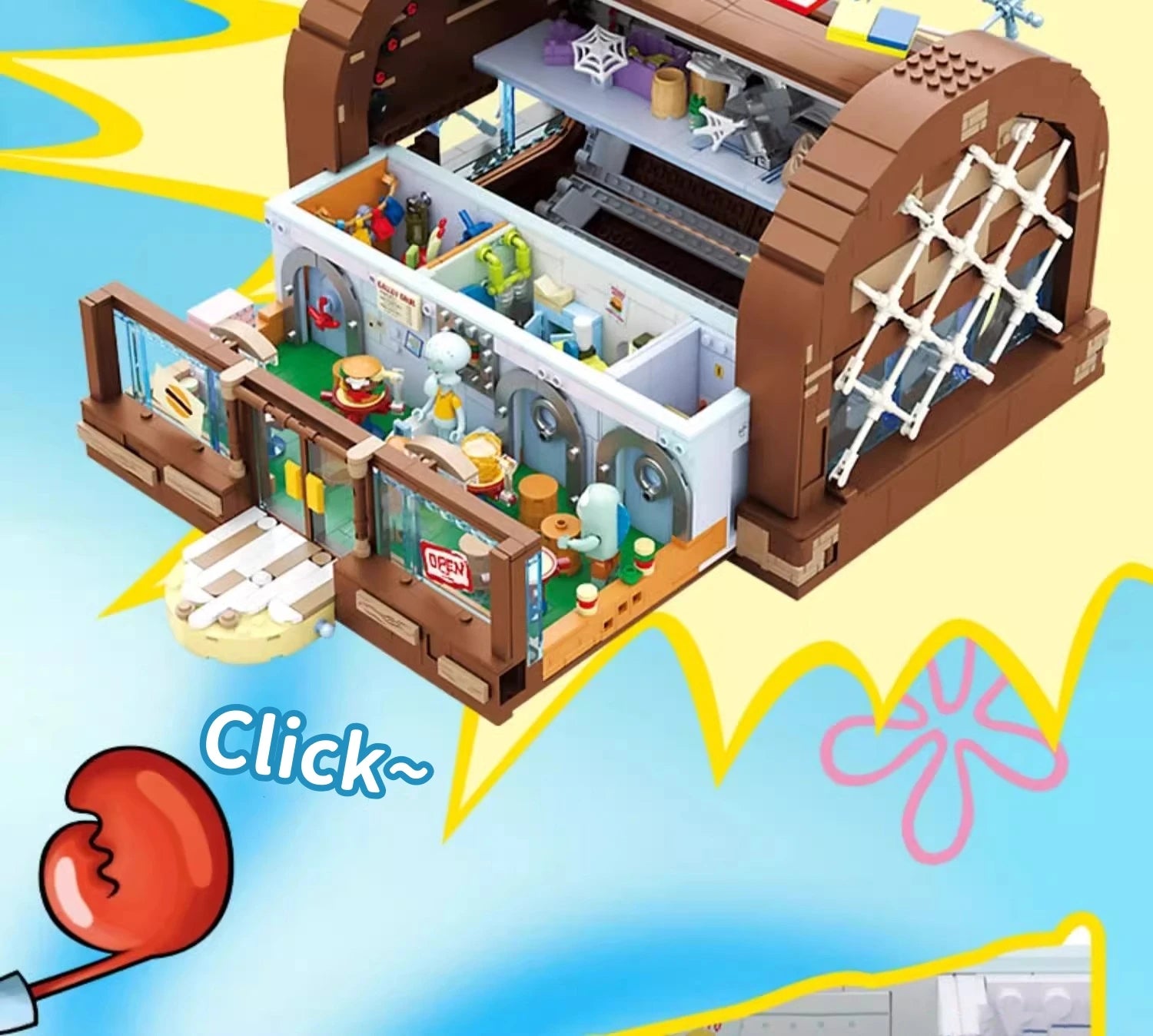 Spongebob building block cartoon Krusty Krab creative restaurant scene model Patrick Star assembly toy children's birthday gift by Smarsty