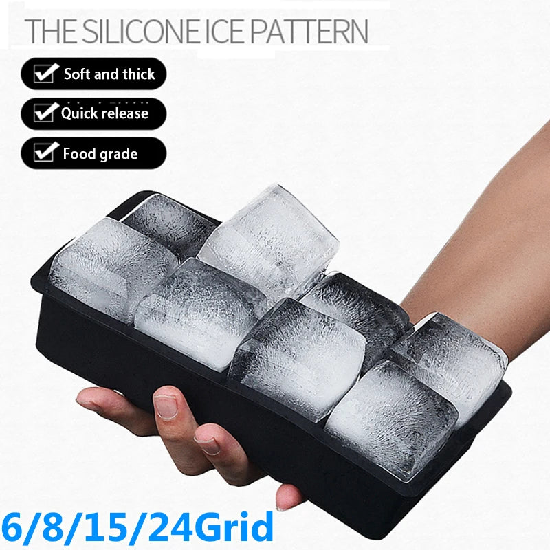 4/6/8/15 Grid Big Ice Tray Mold Giant Jumbo Large Food Grade Silicone Ice Cube Square Tray Mold DIY Ice Maker Ice Cube Tray - Smarsty
