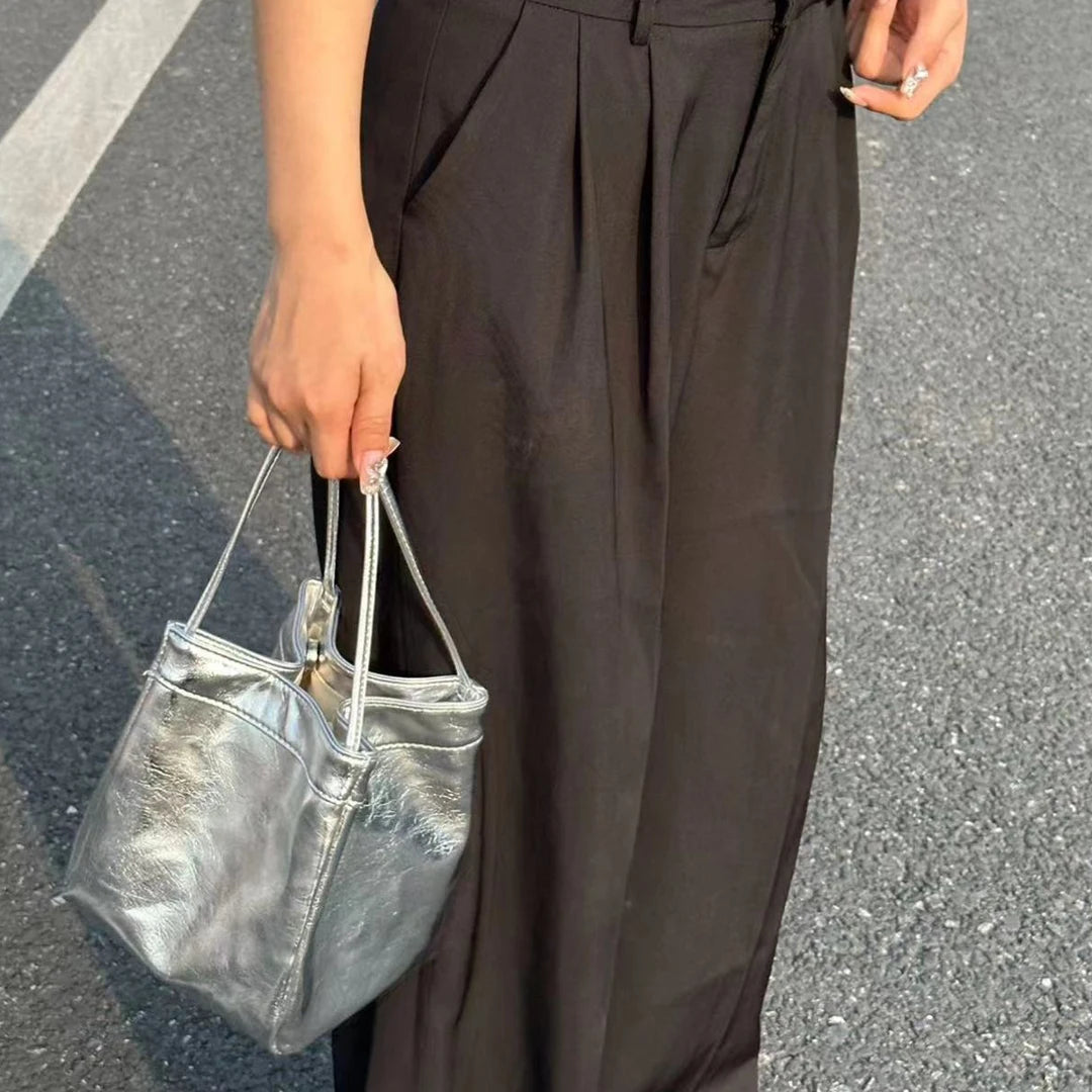 Bucket Bag For Women Silvery Pu Lunch Box Versatile Chic - Smarsty