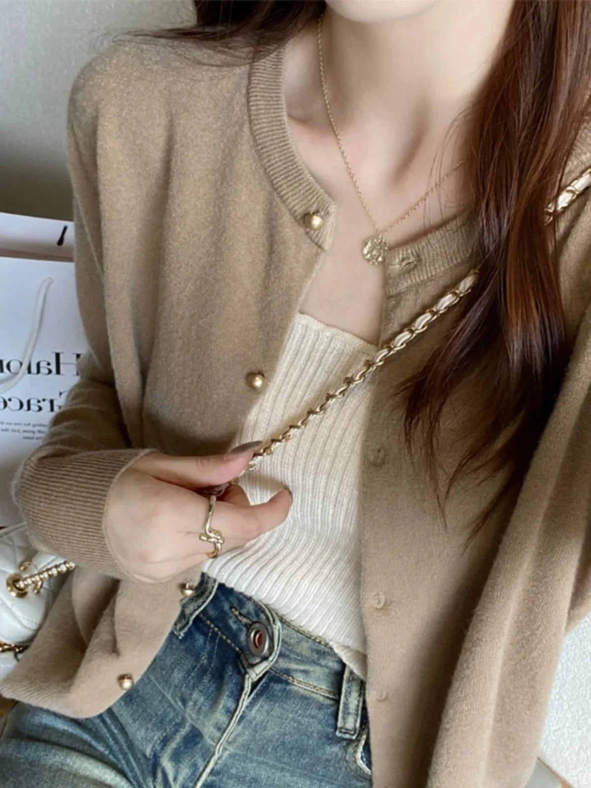 Solid Color Knitted for Women Cardigan Korean Single Breasted Long Sleeve Jumper Woman Round Neck All Match Cardigans Outwear - Smarsty