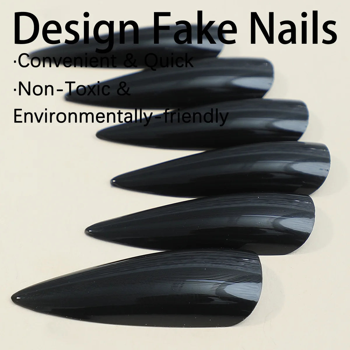 Extra Long Stiletto Black Full Cover Fake Nails - Smarsty