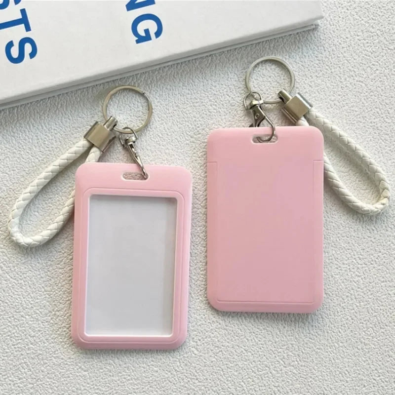 1Pc Macaron Bus ID Card Protective Cover Cases Student Meat Keyring Card Campus Access Door Credit Card Holder Bag Set Key Chain