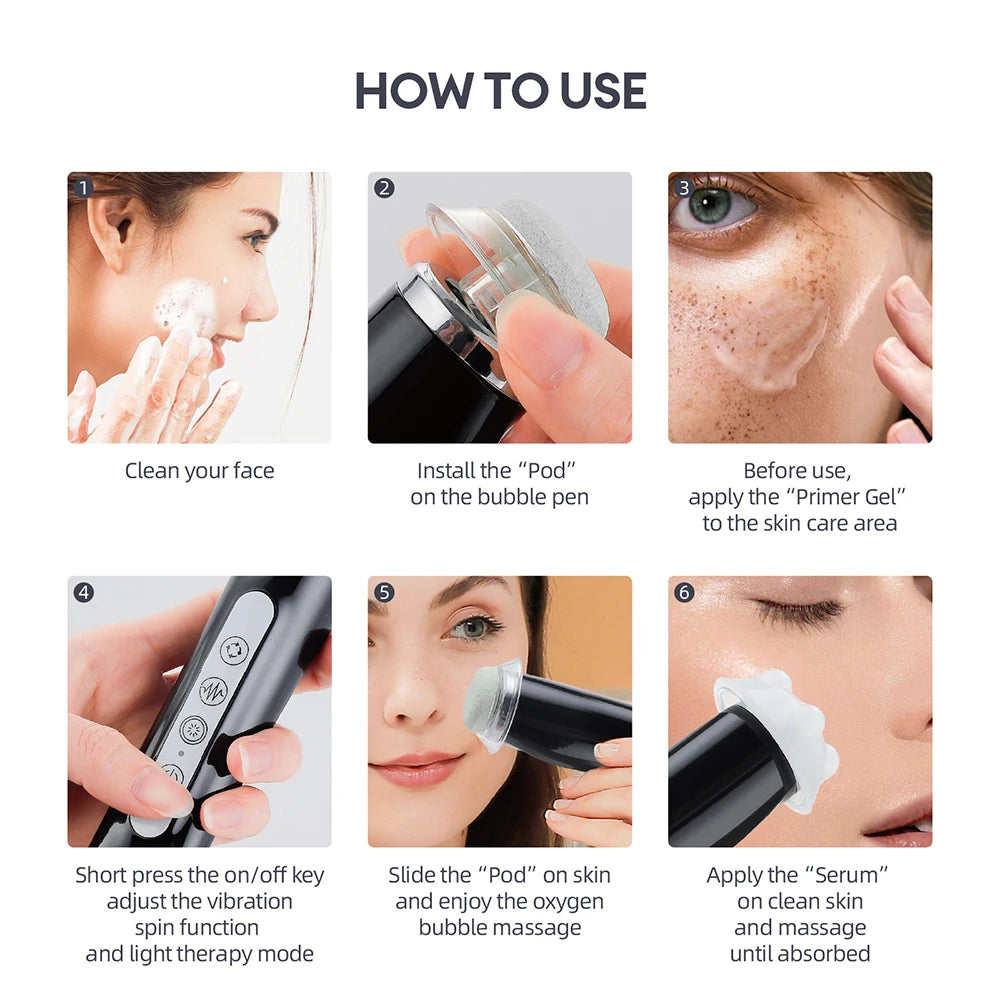 CO2 Oxygen Bubble Pen 5 Gear Vibration Oxygen Bubble Beauty Tool Deep Cleansing Pores Exfoliate LED Photon Skin Care Machine