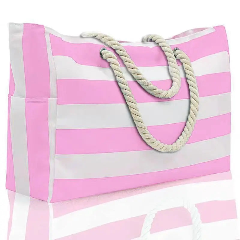 Striped Beach Bag Canvas Tote Large Capacity Eco Friendly - Smarsty