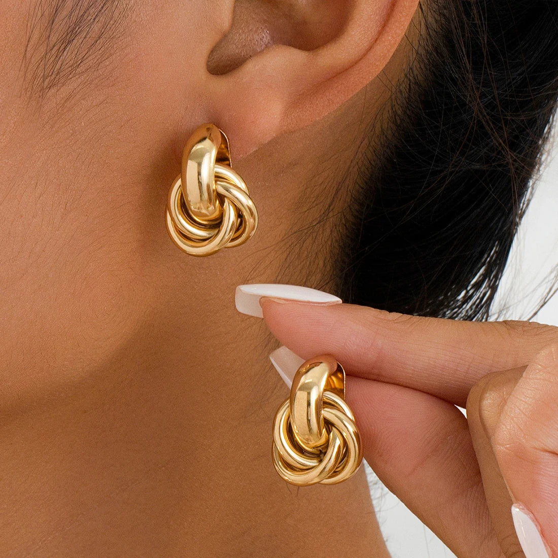 Chunky Hoop Earrings Gold Double Ring Statement Bold - Smarsty