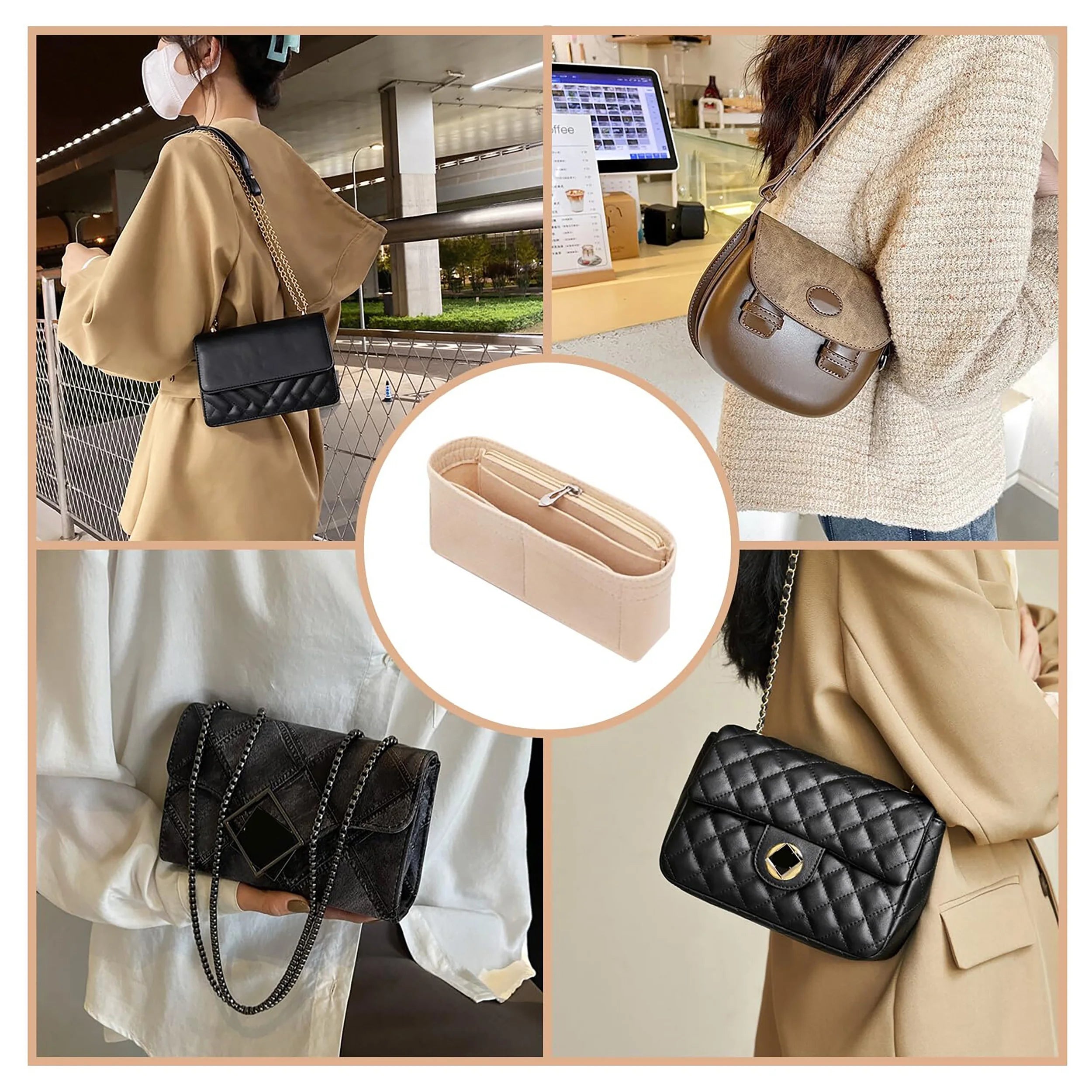 Trendy Felt Insert Bag Organizer Makeup Organizers Liner Perfect for Brand Women's Handbags Cosmetic Bags Bag Accesories