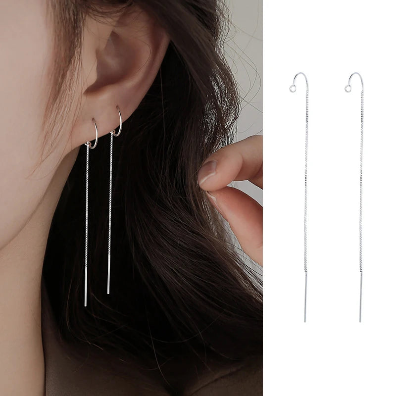 S925 Silver Tassel Drop Earrings for Women with Long Chains - Smarsty