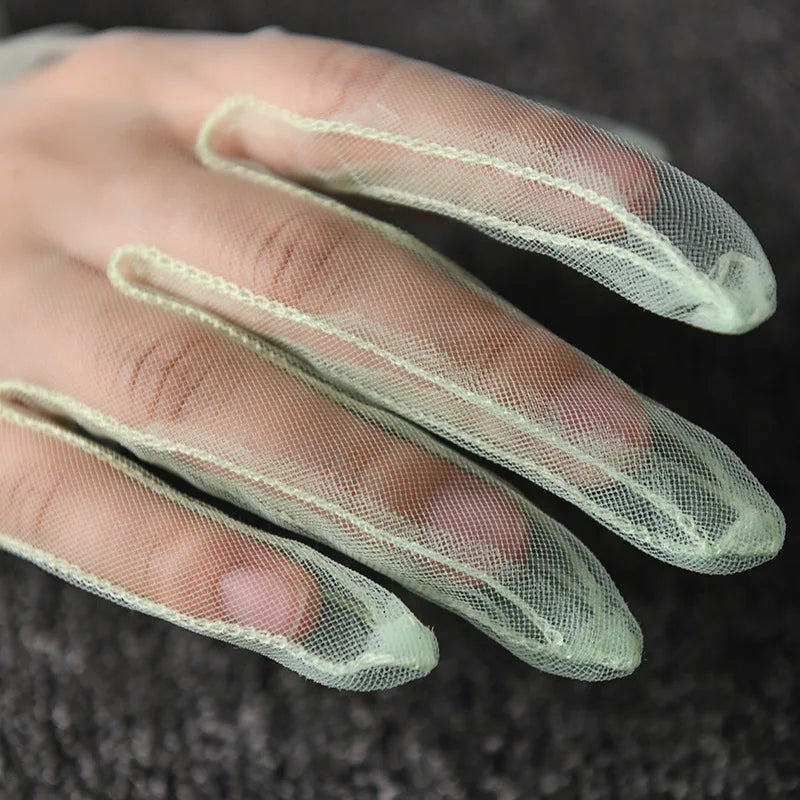 Women Lace Tulle Gloves Stretchy Full Finger Wedding Gloves - Smarsty