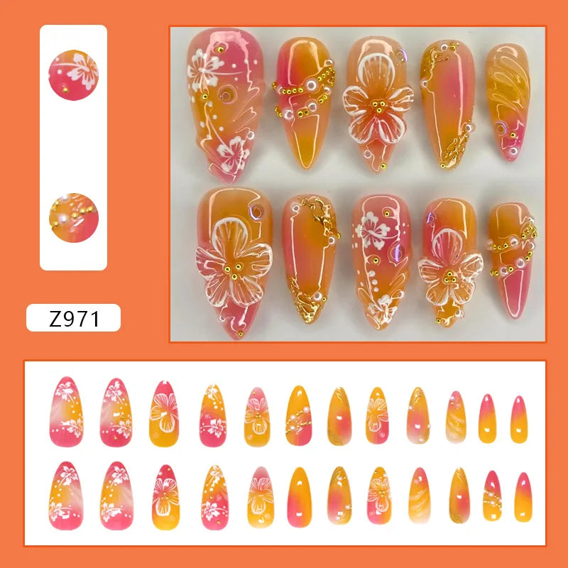 24pcs Flower Design Fake Nail Tips Full Cover - Smarsty