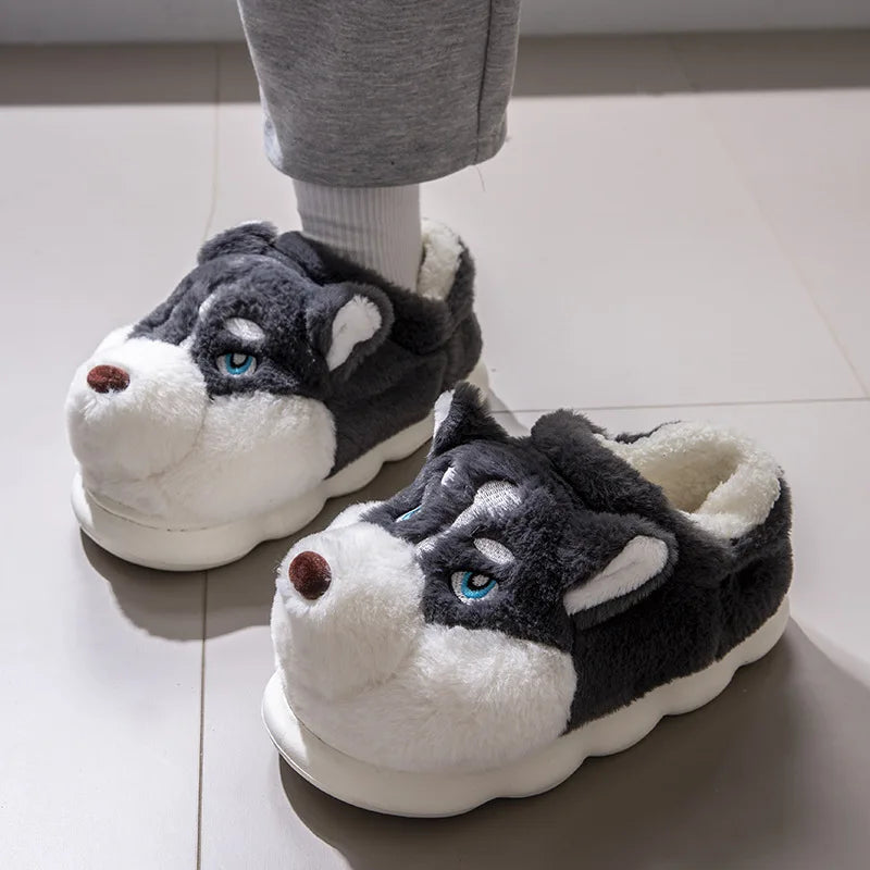 Plus Size 50 Indoor Fluffy Slippers For Women Men Winter Warm Shoes Cute Cartoon Dog Light Weight Couples Home Floor Slipper - Smarsty