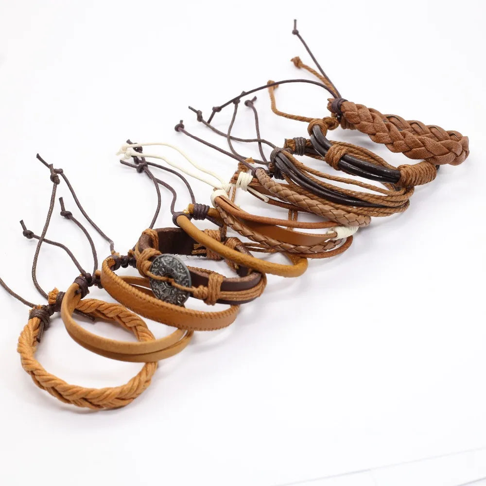 Handmade Black Leather Wrap Bracelets Set for Men and Women - Smarsty