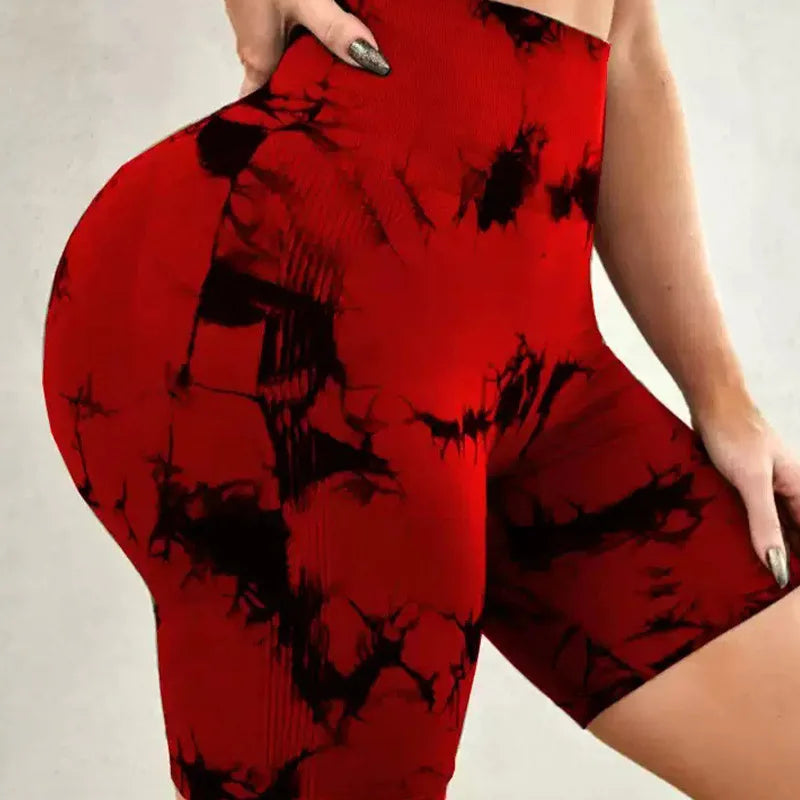 Tie-Dye Yoga Shorts for Women High Elastic Gym Shorts Push Up Sports Shorts Running Workout Fitness Women Short Sports Leggings - Smarsty